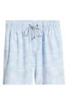 Vintage Summer Print Water Repellent Volley Swim Trunks In Blue