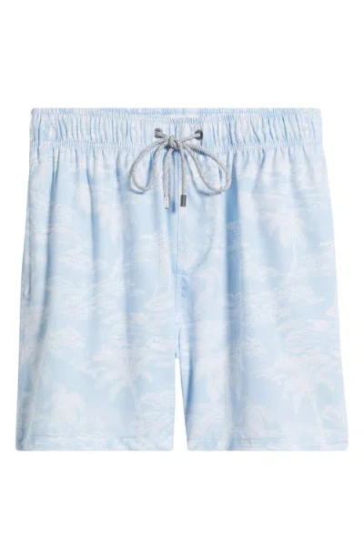 Vintage Summer Print Water Repellent Volley Swim Trunks In Blue