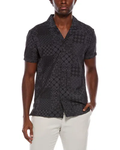 Vintage Summer Printed Textured Camp Shirt In Black
