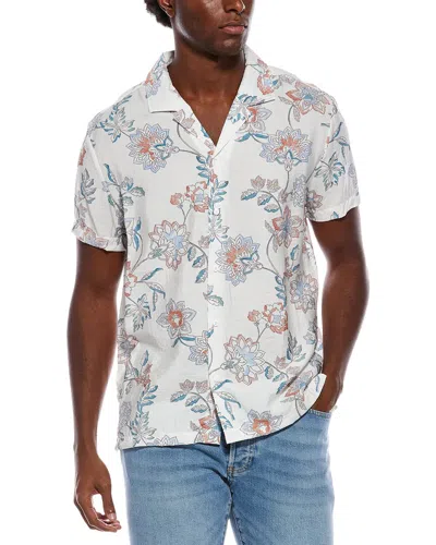 Vintage Summer Printed Textured Camp Shirt In White