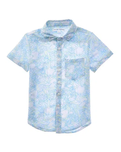 Vintage Summer Kids' Seersucker Button-down Shirt In Blue