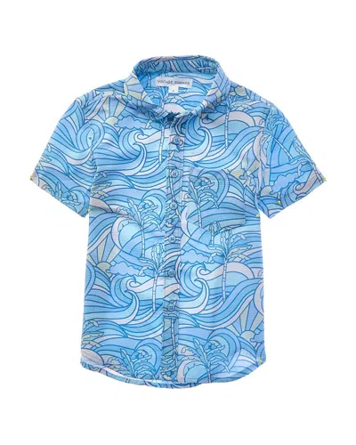 Vintage Summer Kids' Seersucker Button-down Shirt In Blue