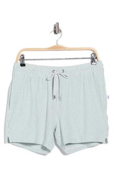Vintage Summer Seersucker Knit Swim Trunks In Blue