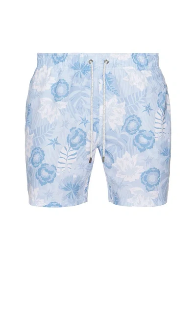 Vintage Summer Seersucker Stretch Volley Swim Short In Baby Blue