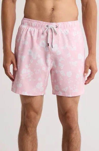 Vintage Summer Seersucker Stretch Volley Swim Trunks In Pink