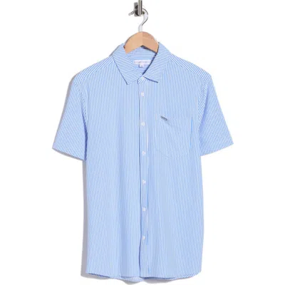 Vintage Summer Short Sleeve 4-way Stretch Seersucker Button-down Shirt In Blue
