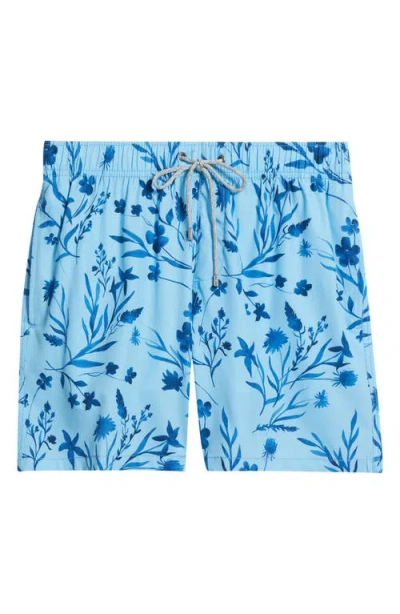 Vintage Summer Stretch Volley Swim Trunks In Blue