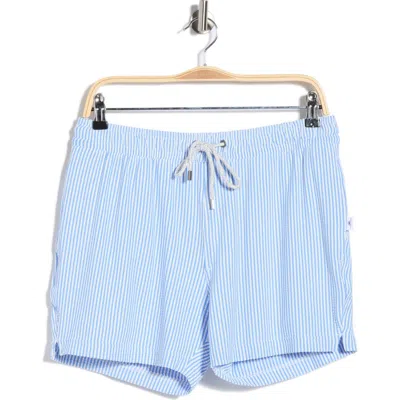Vintage Summer Stripe Shortie Volley Swim Shorts In Blue