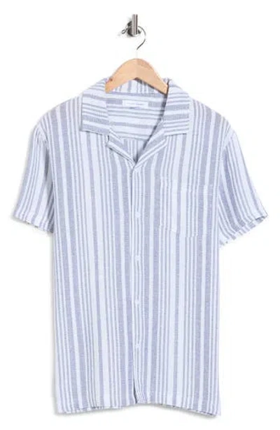 Vintage Summer Striped Waffle Weave Camp Shirt In Blue