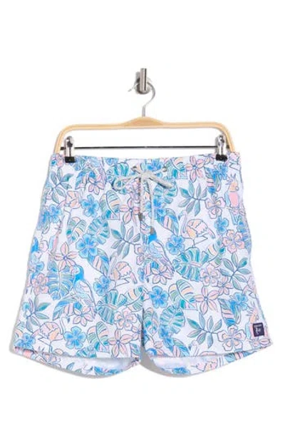 Vintage Summer Tropical Floral Swim Shorts In White