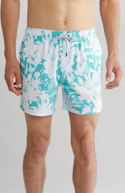 Vintage Summer Tropical Floral Swim Trunks In White