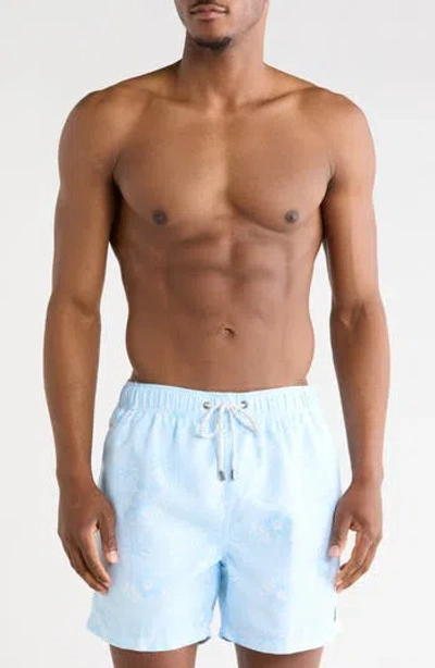 Vintage Summer Tropical Palm Volley Swim Trunks In Blue