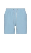 Vintage Summer Solid Washed Water Repellent Swim Trunks In Blue
