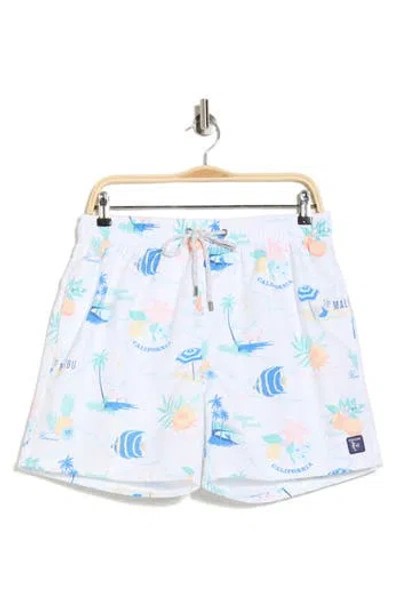 Vintage Summer Water Repellent Stretch Volley Swim Trunks In White
