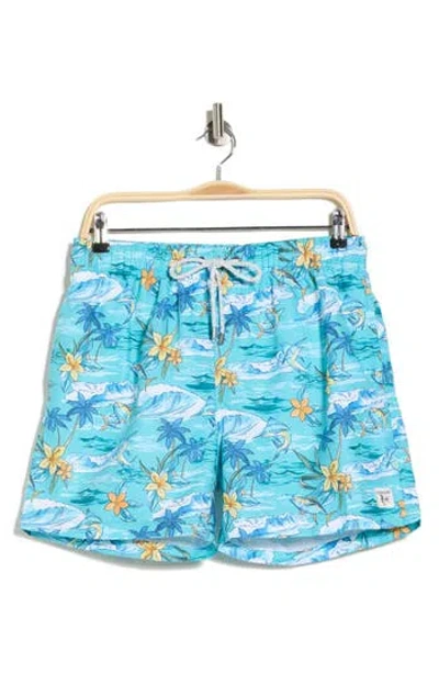 Vintage Summer Water Repellent Stretch Volley Swim Trunks In Blue