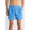 Vintage Summer Wave Print Swim Trunks In Blue