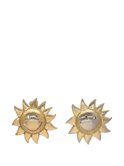 Pre-owned Vintage Sun-motif Clip-on Earrings In Gold