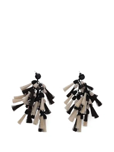 Pre-owned Vintage Tassel Drop Earrings In Black