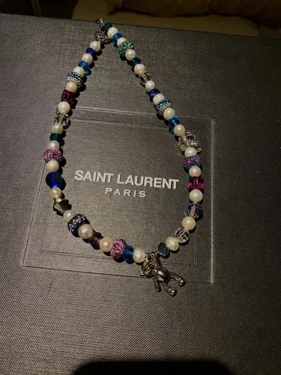 Pre-owned Vintage Teddy Bear Color Gem Necklace
