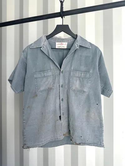 Pre-owned Vintage Thrashed Faded Distressed Mechanic Burnt Shirt In Grey