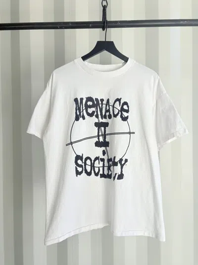 Pre-owned Vintage Thrashed Menace 2 Society Faded Distressed Shirt Grunge Band In White