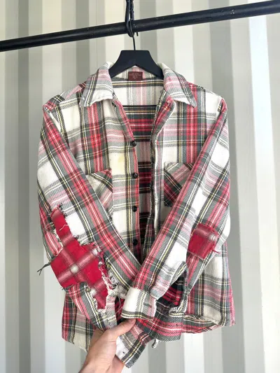 Pre-owned Vintage Thrashed Repaired Faded Flannel In Red