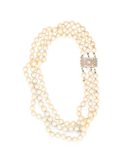 Pre-owned Vintage Three-strand Faux-pearl Necklace In Neutrals
