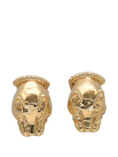 Pre-owned Vintage Tiger-head Earrings In Gold