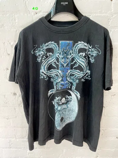 Pre-owned Vintage Twin Dragon Ying Yang Peace Sign Thrashed 90 Shirt In Black
