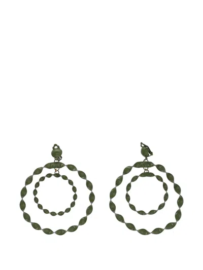 Pre-owned Vintage Twisted Hoop Earrings In Green