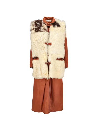 Pre-owned Vintage Two-piece Leather Coat In Brown