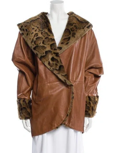 Pre-owned Vintage - Unbranded Animal Print Faux Fur Jacket In Brown