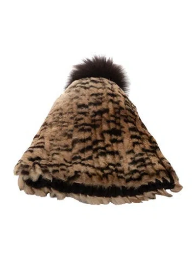 Pre-owned Vintage - Unbranded Animal Print Rabbit Fur Beanie In Neutral
