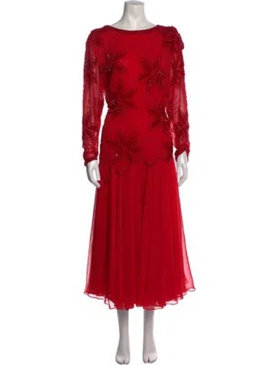 Pre-owned Vintage - Unbranded Bateau Neckline Long Dress In Red