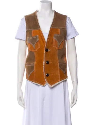 Pre-owned Vintage - Unbranded Colorblock Pattern Vest In Brown