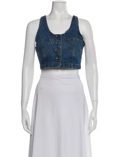 Pre-owned Vintage - Unbranded Crew Neck Sleeveless Crop Top In Blue