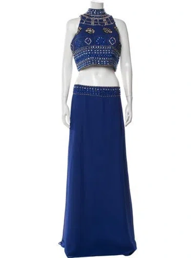 Pre-owned Vintage - Unbranded Crystal Embellishments Skirt Set In Blue