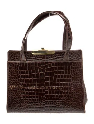 Pre-owned Vintage - Unbranded Embossed Leather Top Handle Bag In Brown