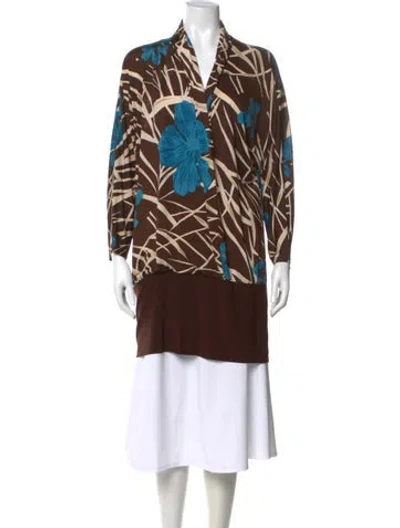 Pre-owned Vintage - Unbranded Floral Print V-neck Top In Brown