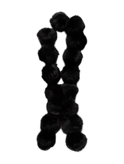 Pre-owned Vintage - Unbranded Fox Fur Pom-pom Scarf In Black