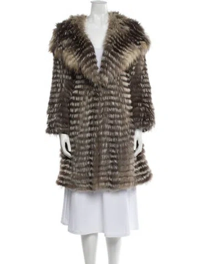 Pre-owned Vintage - Unbranded Fox Striped Fur Coat In Brown