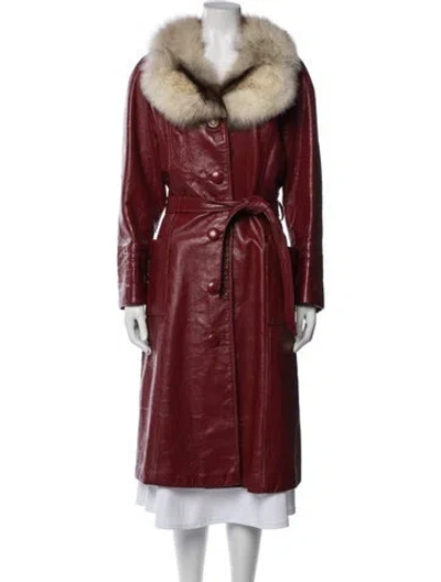 Pre-owned Vintage - Unbranded Fox Trimmed Leather Coat Leather Coat In Red