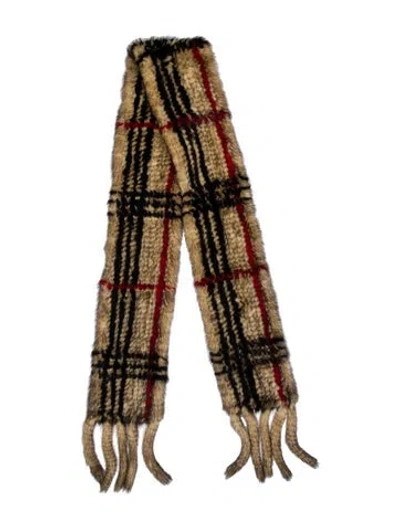 Pre-owned Vintage - Unbranded Fur Plaid Print Scarf