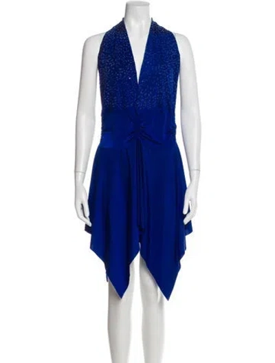 Pre-owned Vintage - Unbranded Halterneck Knee-length Dress In Blue