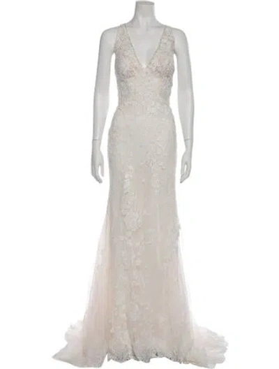 Pre-owned Vintage - Unbranded Lace Long Dress In Neutral