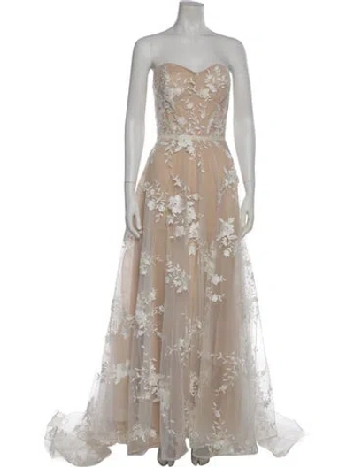 Pre-owned Vintage - Unbranded Lace Pattern Long Dress In Neutral
