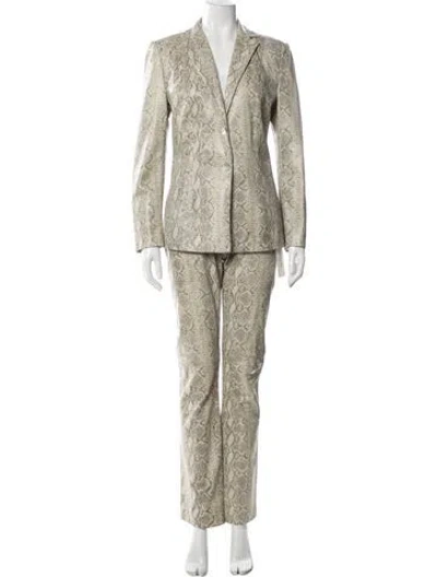 Pre-owned Vintage - Unbranded Lamb Leather Animal Print Pantsuit In Neutral