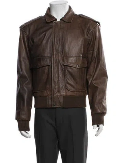 Pre-owned Vintage - Unbranded Leather Bomber Jacket In Brown