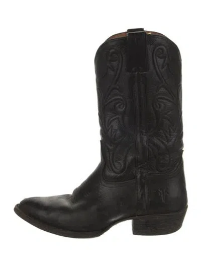 Pre-owned Vintage - Unbranded Leather Embroidered Accent Western Boots In Black