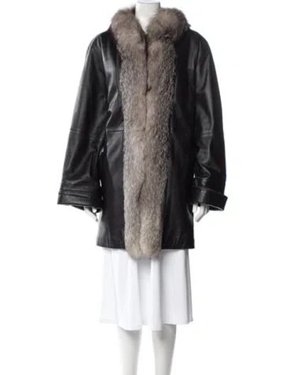 Pre-owned Vintage - Unbranded Leather Fur Coat In Black